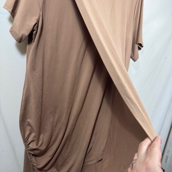 Shein Curve Dress Womens Plus Size 3XL Beige Faux Wrap Knee length Minimalist - Picture 4 of 8